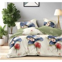 Lenjerie pat dublu Finet Bumbac 6 piese cu husa saltea 160x200 sau 180x200 cm, pilota 200x230 cm, 2 fete perna 50x70 si 70x70 cm, Verde / Albastru, Pucioasa