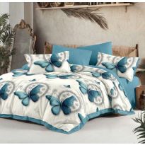 Lenjerie pat dublu Finet Bumbac 6 piese cu husa saltea 160x200 sau 180x200 cm, pilota 200x230 cm, 2 fete perna 50x70 si 70x70 cm, Turcoaz, Pucioasa 