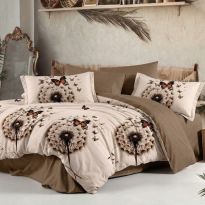 Lenjerie pat dublu Finet Bumbac 6 piese cu husa saltea 160x200 sau 180x200 cm, pilota 200x230 cm, 2 fete perna 50x70 si 70x70 cm, Bej Cappucino, Pucioasa 