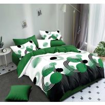 Lenjerie pat dublu Finet Bumbac 6 piese cu husa saltea 160x200 sau 180x200 cm, pilota 200x230 cm, 2 fete perna 50x70 si 70x70 cm, Alb / Verde, Pucioasa 