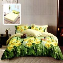 Lenjerie pat dublu Finet Bumbac 6 piese cu husa saltea 160x200 sau 180x200 cm, pilota 200x230 cm, 2 fete perna 50x70 si 70x70 cm, Galben-Verde, Pucioasa ADDISON