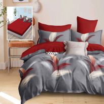 Lenjerie pat dublu Finet Bumbac 6 piese cu husa saltea 160x200 sau 180x200 cm, pilota 200x230 cm, 2 fete perna 50x70 si 70x70 cm, Rosu-Gri, Pucioasa GRACE
