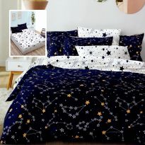 Lenjerie pat dublu Finet Bumbac 6 piese cu husa saltea 160x200 sau 180x200 cm, pilota 200x230 cm, 2 fete perna 50x70 si 70x70 cm, Alb-Albastru, Pucioasa HF6P273