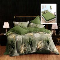 Lenjerie pat dublu Finet Bumbac 6 piese cu husa saltea 160x200 sau 180x200 cm, pilota 200x230 cm, 2 fete perna 50x70 si 70x70 cm, Verde, Pucioasa ISABELLA VH