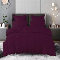 Lenjerie de pat dublu Finet UNI cu pliuri 6 piese cearsaf pat 230x240 cm, pilota 200x230 cm, 2 fete perna 50x70 si 70x70 cm , Mov UNI, Pucioasa