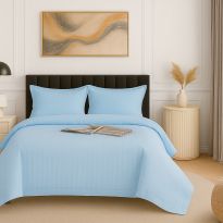 Lenjerie pat dublu XXL Damasc Policoton, cearsaf pat 230x260 cm, pilota 200x230 cm, 2 fete perne 50x70 cm, Bleu IMP11