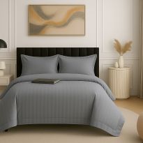 Lenjerie pat dublu XXL Damasc Policoton, cearsaf pat 230x260 cm, pilota 200x230 cm, 2 fete perne 50x70 cm, Gri IMP14