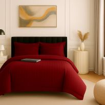 Lenjerie pat dublu XXL Damasc Policoton, cearsaf pat 230x260 cm, pilota 200x230 cm, 2 fete perne 50x70 cm, Rosu IMP29