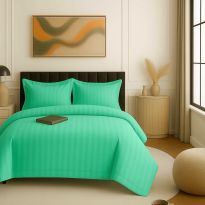 Lenjerie pat dublu XXL Damasc Policoton, cearsaf pat 230x260 cm, pilota 200x230 cm, 2 fete perne 50x70 cm, Verde IMP31