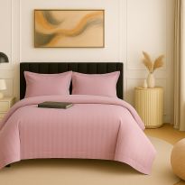 Lenjerie pat dublu XXL Damasc Policoton, cearsaf pat 230x260 cm, pilota 200x230 cm, 2 fete perne 50x70 cm, Roz IMP42