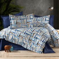 Lenjerie pat Bumbac Ranforce 4 piese cearsaf pat 240x260 cm, pilota 200x220 cm, 2 fete perne 50x70 cm, Albastru, Pucioasa