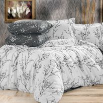 Lenjerie pat Bumbac Ranforce 4 piese cearsaf pat 240x260 cm, pilota 200x220 cm, 2 fete perne 50x70 cm, Gri, Pucioasa RNFN256