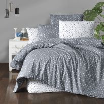 Lenjerie pat Bumbac Ranforce 4 piese cearsaf pat 240x260 cm, pilota 200x220 cm, 2 fete perne 50x70 cm, Alb / Gri Deschis, Pucioasa RNFN262