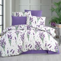 Lenjerie pat Bumbac Ranforce 4 piese cearsaf pat 240x260 cm, pilota 200x220 cm, 2 fete perne 50x70 cm, Mov / Verde, Pucioasa