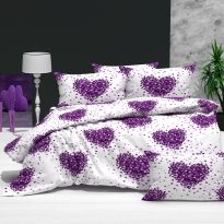 Lenjerie pat Bumbac Ranforce 4 piese cearsaf pat 240x260 cm, pilota 200x220 cm, 2 fete perne 50x70 cm, Alb / Mov, Pucioasa RNFN270