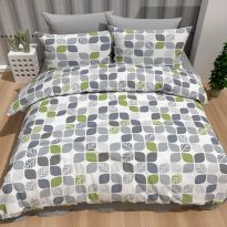 Lenjerie pat Bumbac Ranforce 4 piese cearsaf pat 240x260 cm, pilota 200x220 cm, 2 fete perne 50x70 cm, Verde / Gri, Pucioasa
