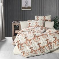 Lenjerie de pat dublu Bumbac 100% Ranforce 4 piese 240 x 260 cm, Elegant, Bej, Pucioasa RNFN40