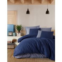 Lenjerie de pat dublu Bumbac Ranforce Boutique 4 piese, cearsaf pat 240x260 cm, pilota 200x220 cm, 2 fete perne 50x70 cm, Clasy Gri / Albastru PURE V3