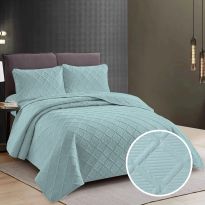 Cuvertura matlasata pat UNI 230x250 cm cu 2 fete perne 50x70 cm, model romb, Bleu