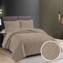 Cuvertura matlasata pat UNI 230x250 cm cu 2 fete perne 50x70 cm, model romb, Cappuccino Deschis