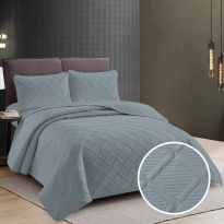 Cuvertura matlasata pat UNI 230x250 cm cu 2 fete perne 50x70 cm, model romb, Gri