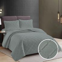 Cuvertura matlasata pat UNI 230x250 cm cu 2 fete perne 50x70 cm, model romb, Gri Warm