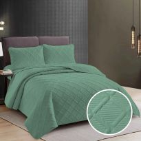 Cuvertura matlasata pat UNI 230x250 cm cu 2 fete perne 50x70 cm, model romb, Verde Mint