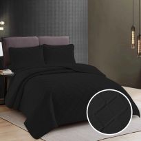 Cuvertura matlasata pat UNI 230x250 cm cu 2 fete perne 50x70 cm, model romb, Negru