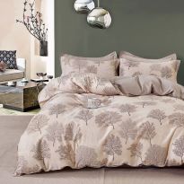 Lenjerie de pat o persoana Percalle imprimat Bumbac 100% 3 piese cearsaf pat 160x240 cm, pilota 150x220 cm, fata perna 50x70 cm, Copaci Bej, Pucioasa