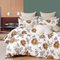 Lenjerie de pat o persoana Percalle imprimat Bumbac 100% 3 piese cearsaf pat 160x240 cm, pilota 150x220 cm, fata perna 50x70 cm, Trandafir Bej, Pucioasa