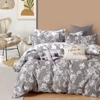 Lenjerie de pat o persoana Percalle imprimat Bumbac 100% 3 piese cearsaf pat 160x240 cm, pilota 150x220 cm, fata perna 50x70 cm, Eleganta Alb / Gri, Pucioasa