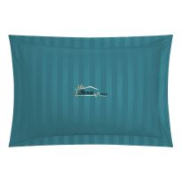 Fata de perna Damasc Bumbac 100% dunga 1 cm, 50 x 70 cm si tiv cu bordura 3,5 cm, Turcoaz
