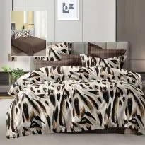 Lenjerie pat dublu Economy 4 piese, cearsaf pat 230x250 cm si pilota 200x230 cm, 2 fete perne 50x70, Animal Print Maro ECN62