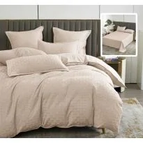 Lenjerie de pat dublu Finet Natur UNI Stripe 6 piese cearsaf pat 230x250 cm, pilota 200x230 cm, 2 fete perna 50x70 si 70x70 cm, Bej, Pucioasa