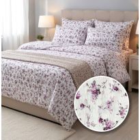 Lenjerie pat Creponata 100% Bumbac, cearsaf pat 160x240 cm, pilota 140x210 cm, fata perna 50x70 cm, Alb/Lila, Pucioasa CREP65