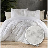 Lenjerie pat Creponata 100% Bumbac, cearsaf pat 160x240 cm, pilota 140x210 cm, fata perna 50x70 cm, Crem/Bej, Pucioasa CREP72