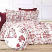 Lenjerie pat Creponata 100% Bumbac, cearsaf pat 160x240 cm, pilota 140x210 cm, fata perna 50x70 cm, Alb Roșu, Pucioasa