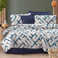 Lenjerie pat dublu extra large Creponata 100% Bumbac, cearsaf pat 240x260 cm, pilota 200x230 cm, 2 fete perna 50x70 cm, Albastru Alb, Pucioasa