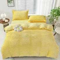 Lenjerie pat dublu Cocolino Line 4 piese, cearsaf pat 230x250 cm, pilota 200x230 cm, 2 fete perna 50x70, Galben, Pucioasa