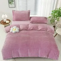 Lenjerie pat dublu Cocolino Line 4 piese, cearsaf pat 230x250 cm, pilota 200x230 cm, 2 fete perna 50x70, Roz, Pucioasa
