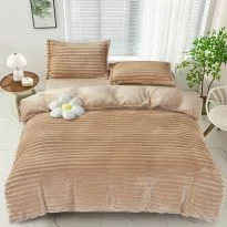 Lenjerie pat dublu Cocolino Line 4 piese, cearsaf pat 230x250 cm, pilota 200x230 cm, 2 fete perna 50x70, Bej, Pucioasa
