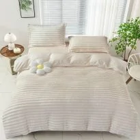 Lenjerie pat dublu Cocolino Line 4 piese, cearsaf pat 230x250 cm, pilota 200x230 cm, 2 fete perna 50x70, Crem, Pucioasa