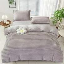 Lenjerie pat dublu Cocolino Line 4 piese, cearsaf pat 230x250 cm, pilota 200x230 cm, 2 fete perna 50x70, Gri, Pucioasa
