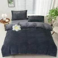 Lenjerie pat dublu Cocolino Line 4 piese, cearsaf pat 230x250 cm, pilota 200x230 cm, 2 fete perna 50x70, Antracit, Pucioasa
