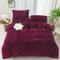 Lenjerie pat dublu Cocolino Line 4 piese, cearsaf pat 230x250 cm, pilota 200x230 cm, 2 fete perna 50x70, Rosu Grena, Pucioasa