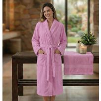 Halat de baie si SPA Hotel cu guler Kimono Velur 100% Bumbac, unisex XL/XXL, 420 grame/mp, Lila