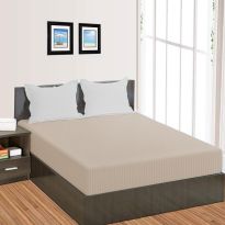 Cearsaf de pat cu elastic Damasc Policoton dunga 1 cm, 130x250 cm pentru saltea 80x200 cm, Bej Cappuccino