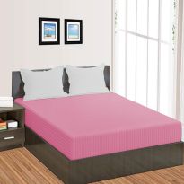 Cearsaf de pat cu elastic Damasc Policoton dunga 1 cm, 130x250 cm pentru saltea 80x200 cm, Roz Bonbon