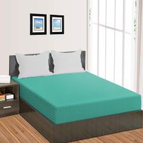 Cearsaf de pat cu elastic Damasc Policoton dunga 1 cm, 130x250 cm pentru saltea 80x200 cm, Turcoaz Deschis