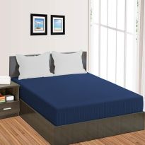 Cearsaf de pat cu elastic Damasc Policoton dunga 1 cm, 150x250 cm pentru saltea 100x200 cm, Albastru